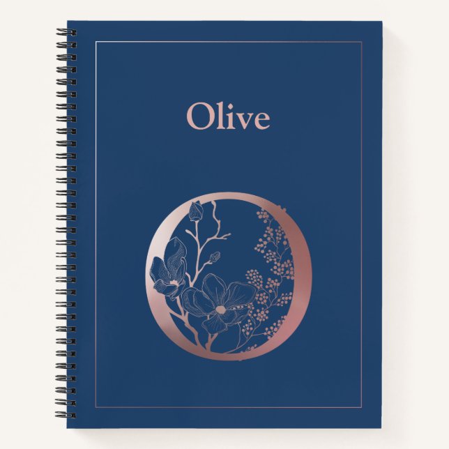 Cuaderno Monograma oro Rosa personalizado O inicial (Anverso)