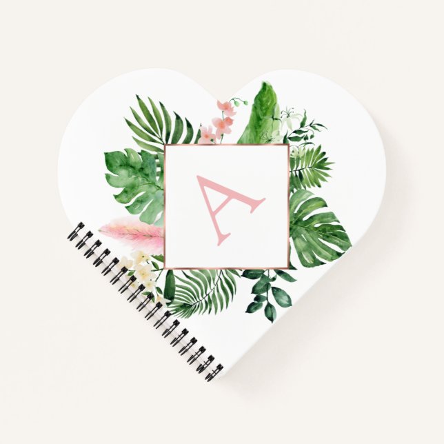 Cuaderno Monograma Palmas Tropicales Verde Blanco Botánico (Anverso)