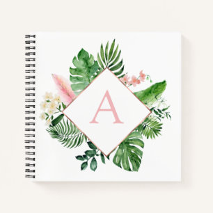 Cuaderno Monograma Palmas Tropicales Verde Blanco Botánico