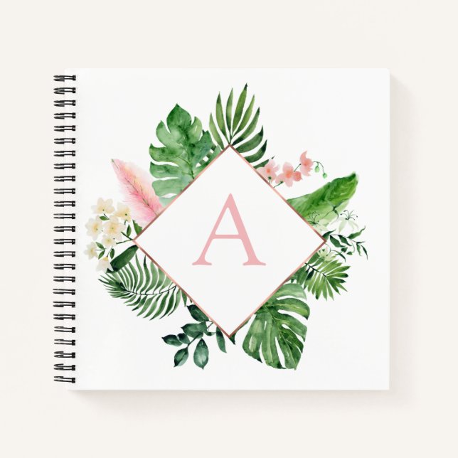 Cuaderno Monograma Palmas Tropicales Verde Blanco Botánico (Anverso)