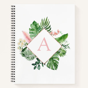 Cuaderno Monograma Palmas Tropicales Verde Blanco Botánico