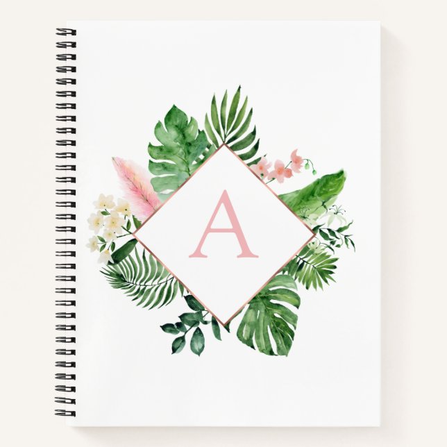 Cuaderno Monograma Palmas Tropicales Verde Blanco Botánico (Anverso)