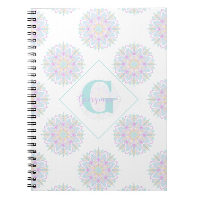 Cuaderno Monograma Pastel Arcoiris Sundae Polka Dot Mandala (Frente)