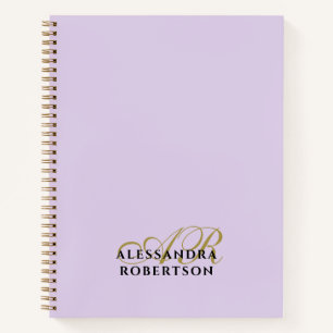 Cuaderno Monograma Pastel Morado Dorado Negro Minimalista C