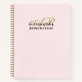 Cuaderno Monograma Pastel Oro Rosa Negro Elegante Minimalis