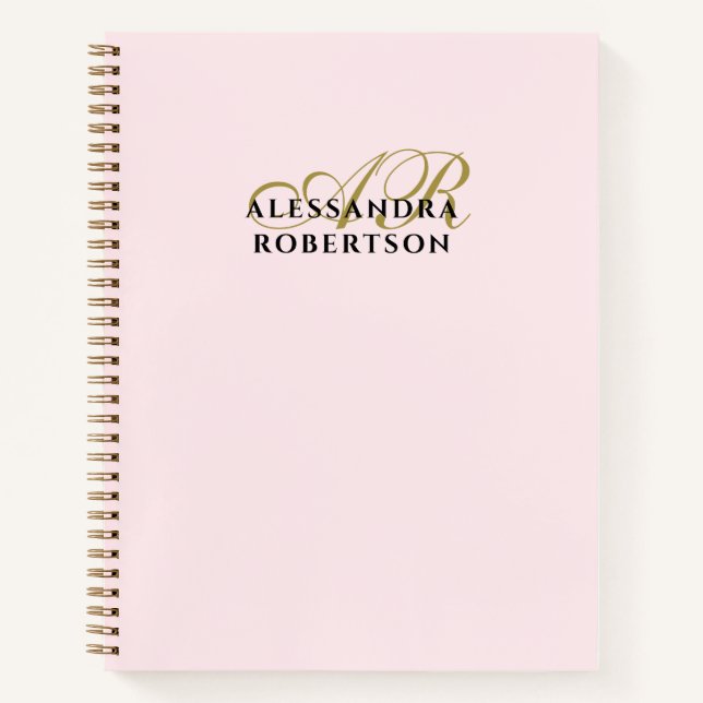 Cuaderno Monograma Pastel Oro Rosa Negro Elegante Minimalis (Anverso)
