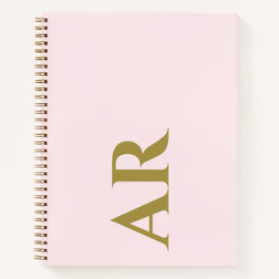 Cuaderno Monograma Pastel Rosa Dorado Iniciales Minimalista