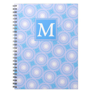 Cuaderno Monograma Patrón de círculos azules eléctricos