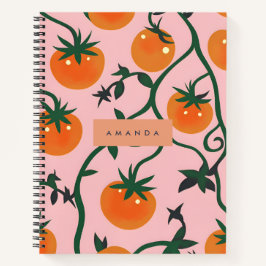 Cuaderno Monograma Patrón de vino de tomate retro personali