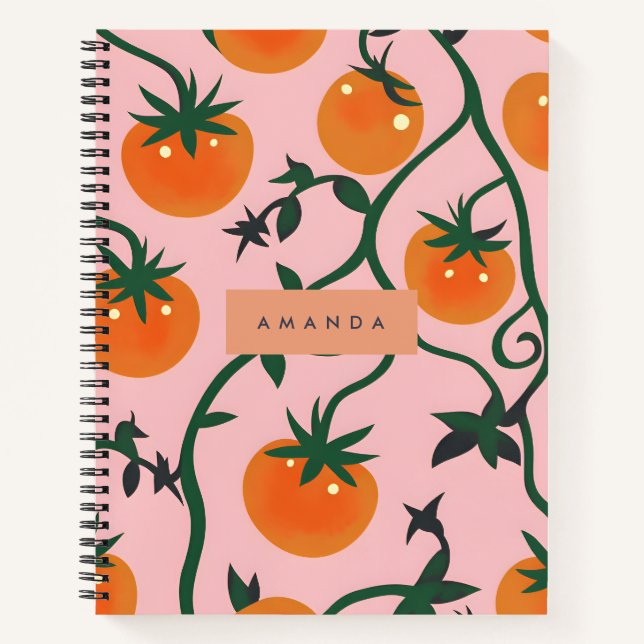 Cuaderno Monograma Patrón de vino de tomate retro personali (Anverso)