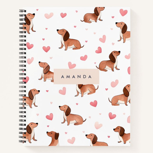 Cuaderno Monograma Perro Cute Dachshund Personalizado (Anverso)