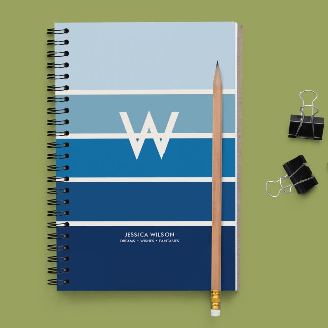 Cuaderno Monograma personal de franja ancha azul gradiente (Subido por el creador)