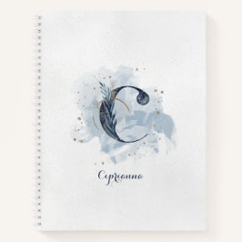 Cuaderno Monograma personal floral moderno C Oro azul