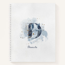 Cuaderno Monograma personal floral moderno Letra D oro azul