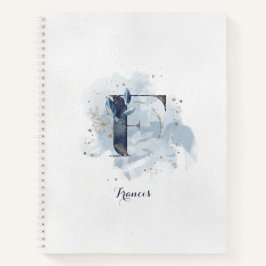 Cuaderno Monograma personal floral moderno letra F oro azul