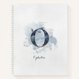 Cuaderno Monograma personal floral moderno O oro azul