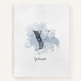 Cuaderno Monograma personal floral moderno Y oro azul