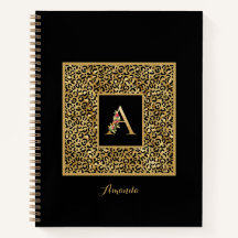 Monograma personal moderno de leopardo dorado letr