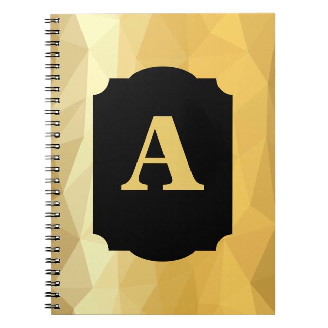 Cuaderno Monograma personal negro de lujo metálico dorado (Frente)