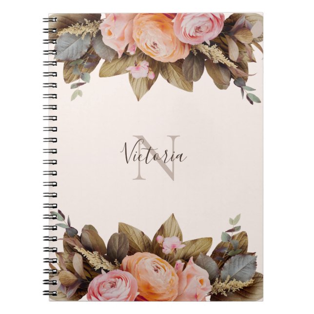 Cuaderno Monograma personal Rosa floral (Frente)