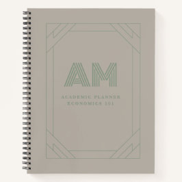 Cuaderno Monograma personalizada verde salvia y taupe minim