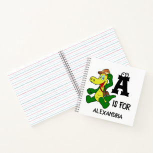 Cuaderno Monograma personalizado A es para caimán divertido