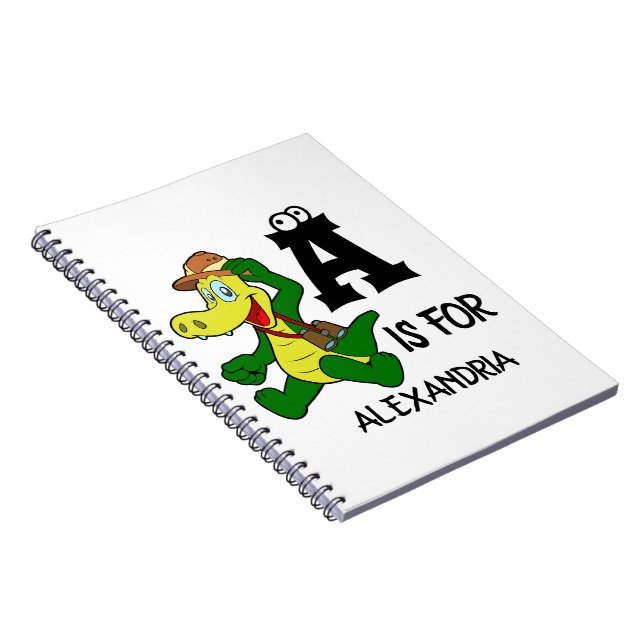 Cuaderno Monograma personalizado A es para caimán divertido (Lado Derecho)
