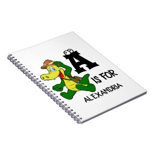 Cuaderno Monograma personalizado A es para caimán reptil di