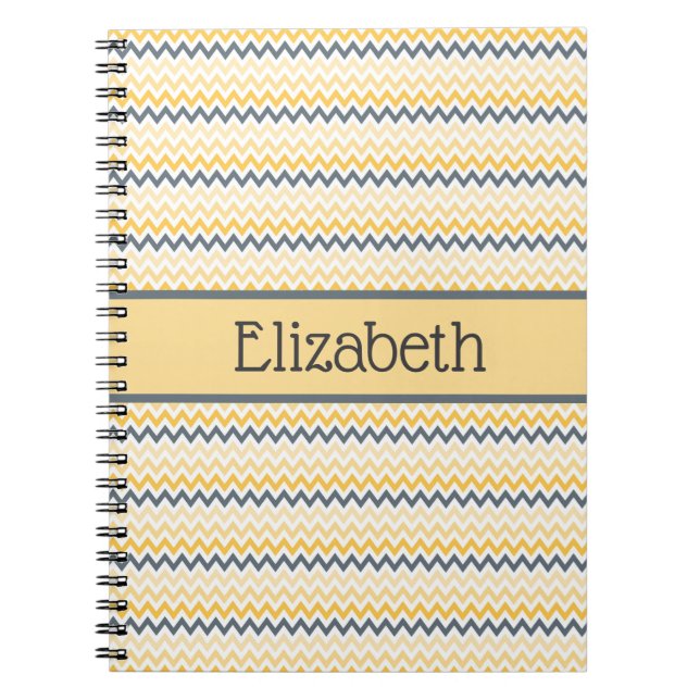 Cuaderno Monograma Personalizado Amarillo Gris Chevron  (Frente)