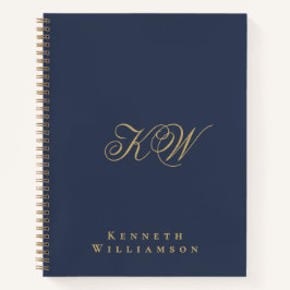 Cuaderno Monograma Personalizado Azul Marino Dorado Minimal