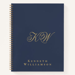 Cuaderno Monograma Personalizado Azul Marino Dorado Minimal