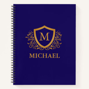 Cuaderno Monograma personalizado azul marino y oro