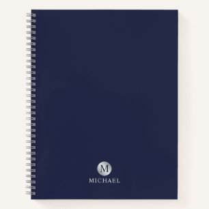 Cuaderno Monograma personalizado azul y plata de la Marina