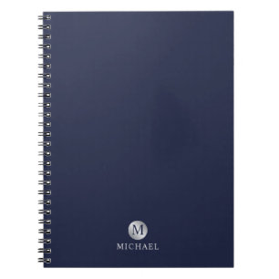 Cuaderno Monograma personalizado azul y plata de la Marina