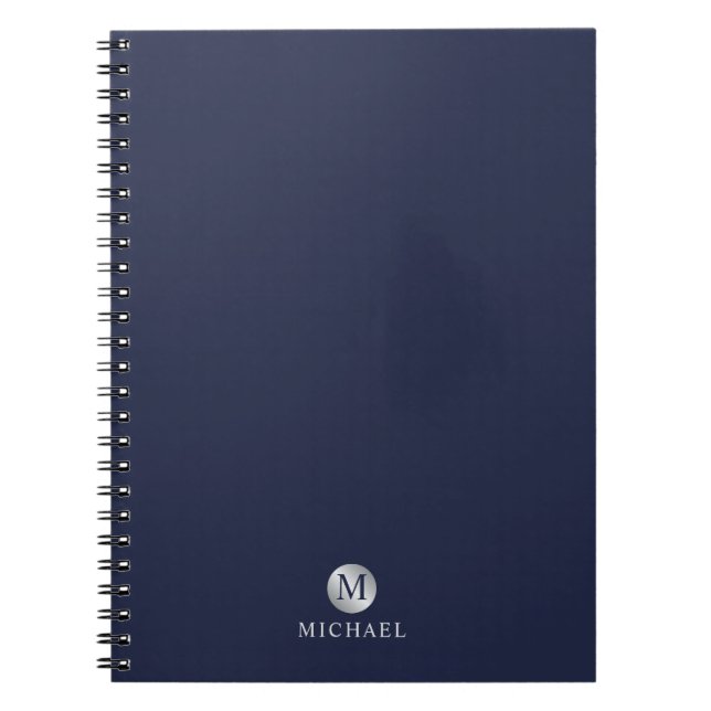 Cuaderno Monograma personalizado azul y plata de la Marina  (Frente)