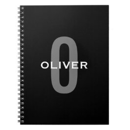 Cuaderno Monograma personalizado Blanco gris negro nombre