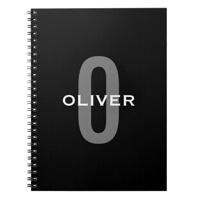 Cuaderno Monograma personalizado Blanco gris negro nombre (Frente)