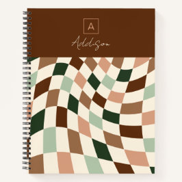 Cuaderno Monograma personalizado Boho Warped Checkerboard