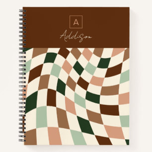 Cuaderno Monograma personalizado Boho Warped Checkerboard