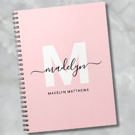 Cuaderno Monograma personalizado color rosa rosado femenino