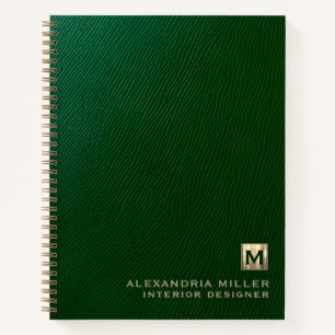 Cuaderno Monograma personalizado con aspecto de cuero verde