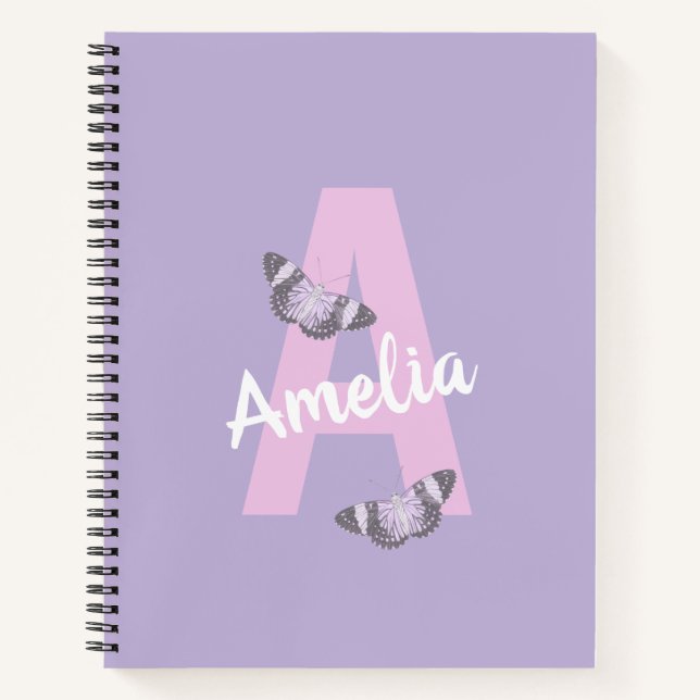 Cuaderno | Monograma personalizado con mariposas (Anverso)