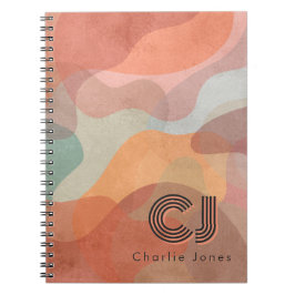 Cuaderno Monograma personalizado con patrón abstracto ondul