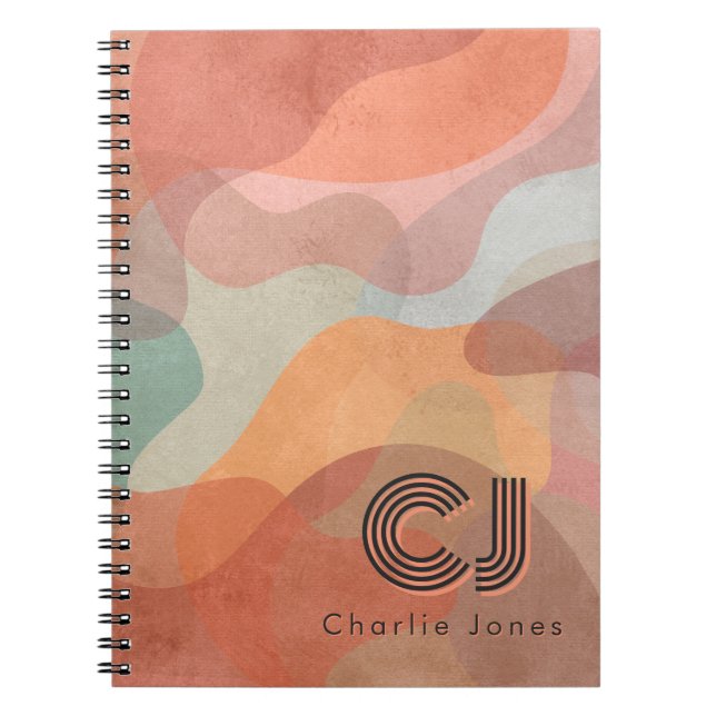 Cuaderno Monograma personalizado con patrón abstracto ondul (Frente)