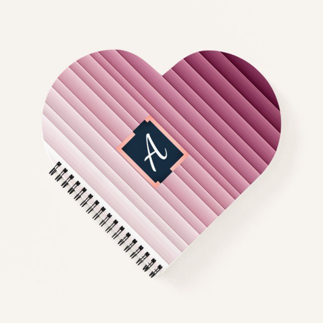 Cuaderno Monograma personalizado Corazón vertical gradiente (Anverso)