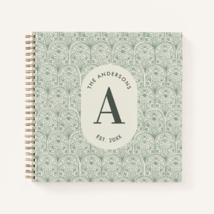 Cuaderno Monograma personalizado de apellido familiar Verde