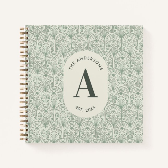 Cuaderno Monograma personalizado de apellido familiar Verde (Anverso)