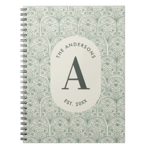 Cuaderno Monograma personalizado de apellido familiar Verde