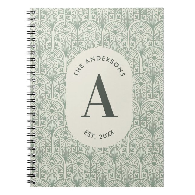 Cuaderno Monograma personalizado de apellido familiar Verde (Frente)