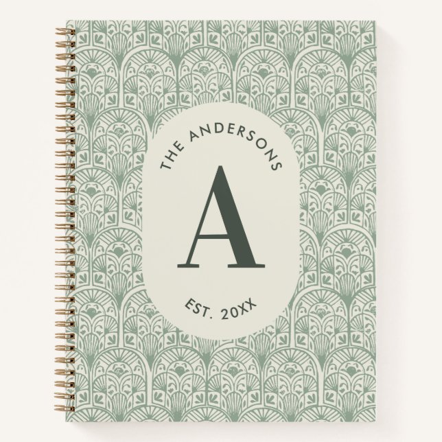 Cuaderno Monograma personalizado de apellido familiar Verde (Anverso)